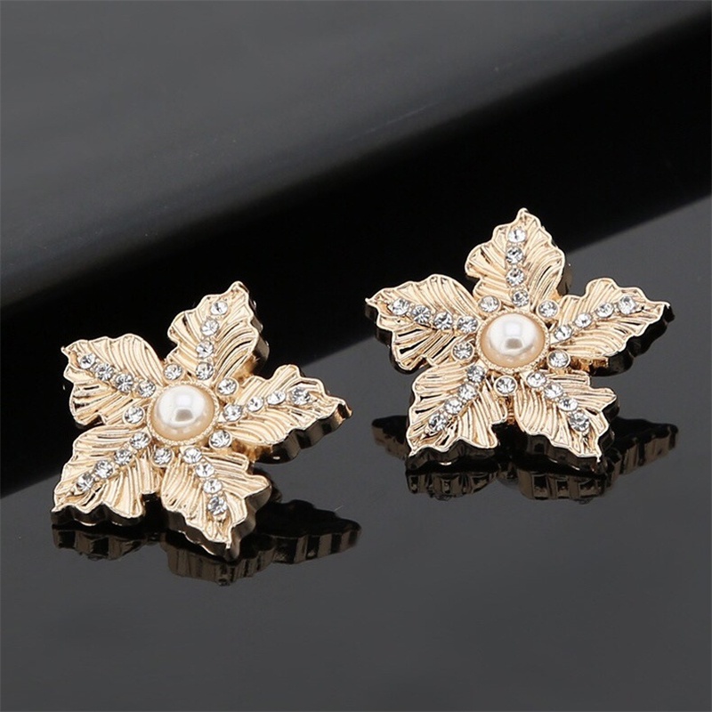 10 cái / lô 25mm Nút hoa siêu đẹp cho quần áo Áo khoác ngọc trai sang trọng Rhinestone Nút vàng Nút thời trang quần áo nữ