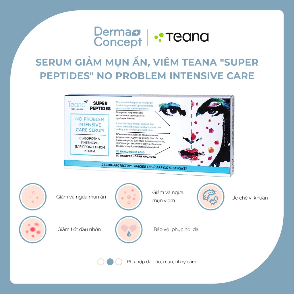 Tinh chất dưỡng da TEANA “SUPER PEPTIDES” NO PROBLEM INTENSIVE CARE SERUM giảm và ngừa mụn ẩn, mụn viêm