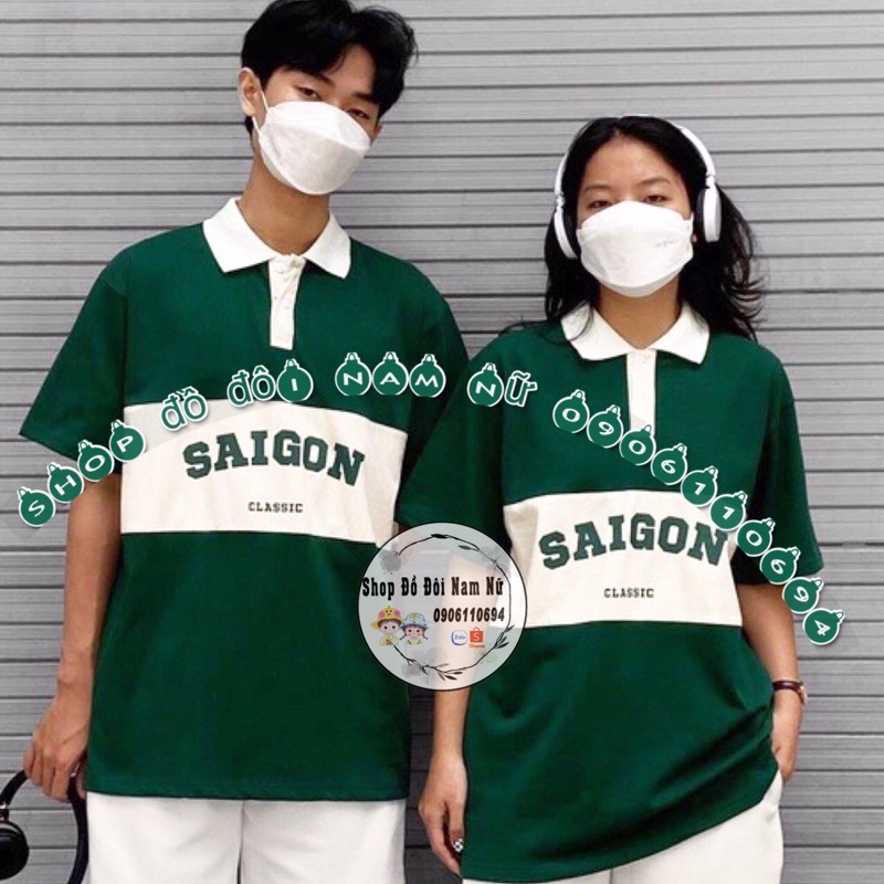 Áo PoLo In Chữ Siêu Chất Áo Đôi Nam Nữ Có Cổ Vải Đẹp Dày Mát Mẻ Phối Cúc Bấm