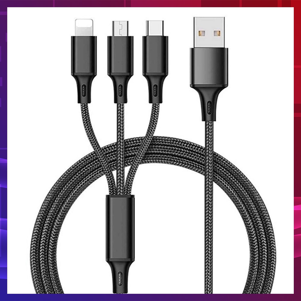 Cáp bọc dù, cáp sạc đa năng 3 in 1 dùng cho mọi loại điện thoại dài 1.2m chống rối, đủ 3 chân.