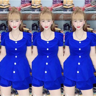 Đồ bộ đùi thun cát hàn đính nút dọc thân áo