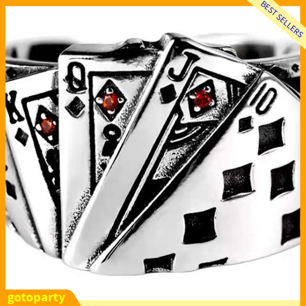 Nhẫn hở chạm khắc hình lá bài poker phong cách cổ điển