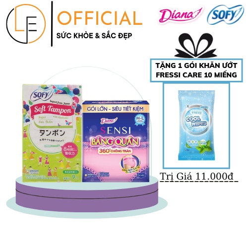 Bộ 2 Món Băng Quần Diana 360 ML/5 Miếng &amp; Sofy Tampon Hàng Nhập Khẩu 9 Ống