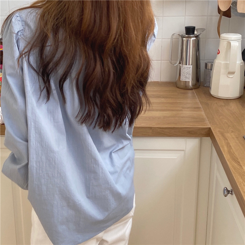 Áo Kiểu Tay Phồng Cổ Tròn Màu Trơn Đơn Giản Cho Nữ 37010