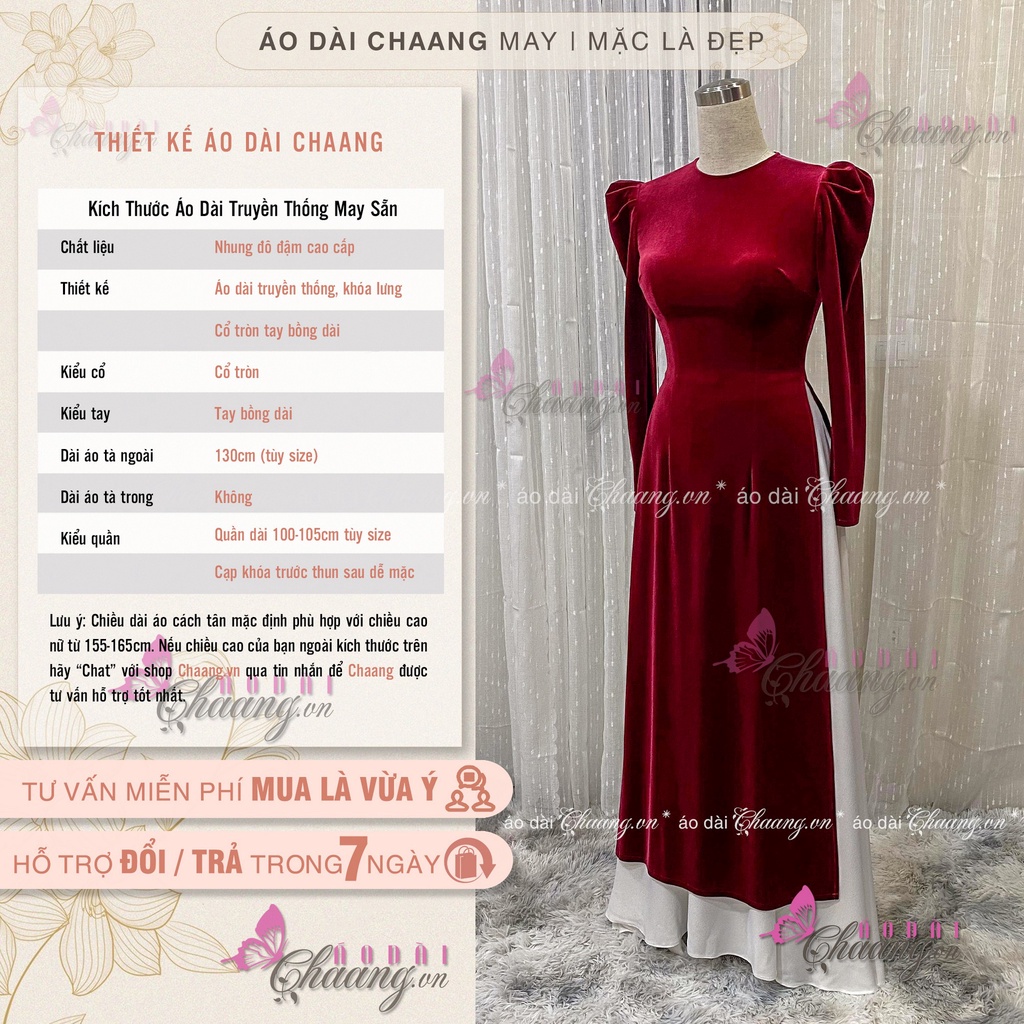 Áo dài nhung tay phồng_Chaang_Thiết kế áo dài tay bồng sang trọng, vải co giãn đẹp