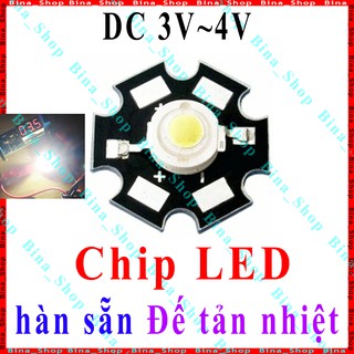 Chip LED 1W DC 3V-4V trắng ấm hàn sẵn đế tản nhiệt