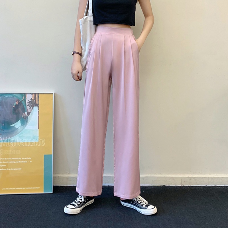 Quần Dài Nữ Ống Rộng Lưng Cao Màu Sắc Thanh Lịch