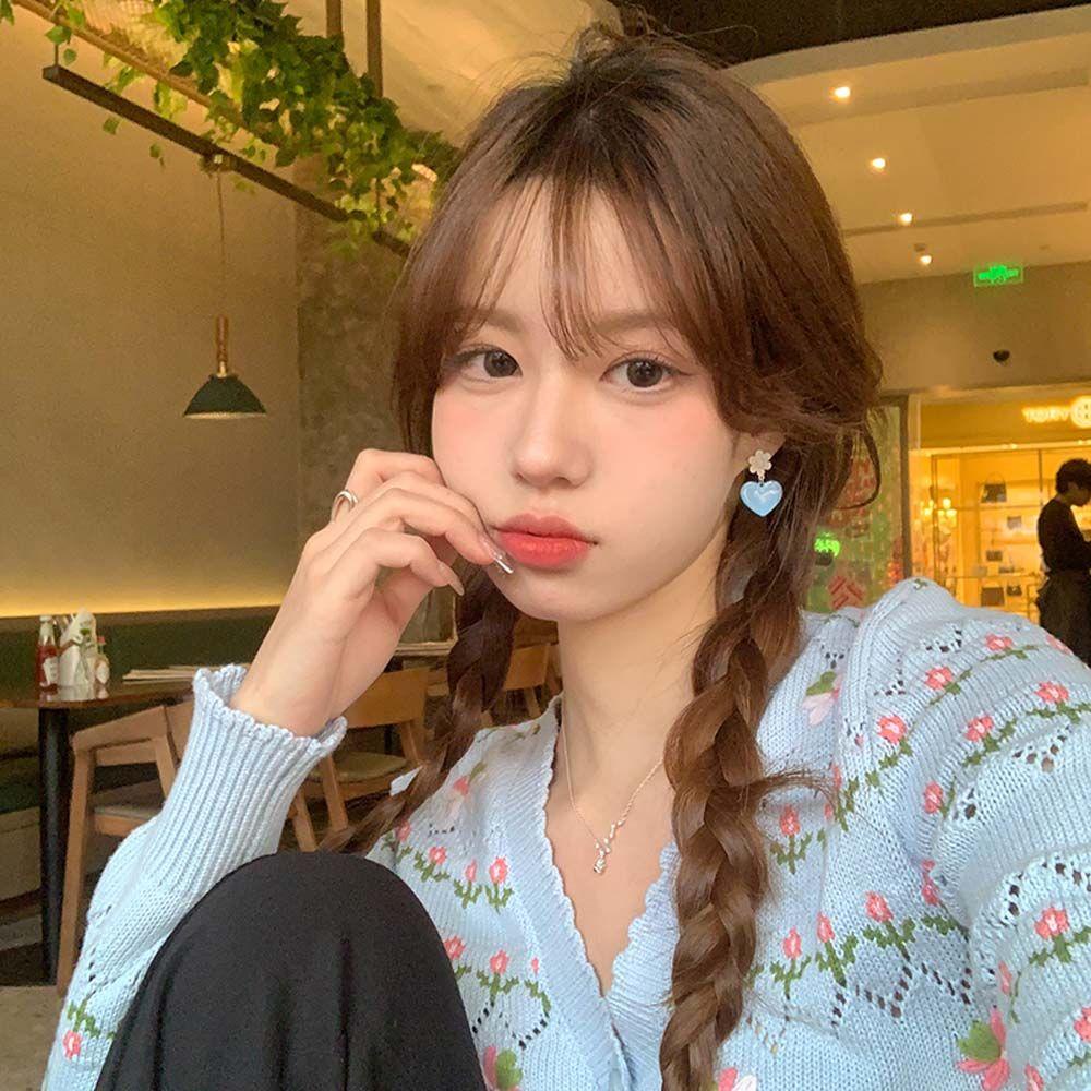 Khuyên Tai Hình Trái Tim/Hoa Thanh Lịch Phong Cách Hàn Quốc