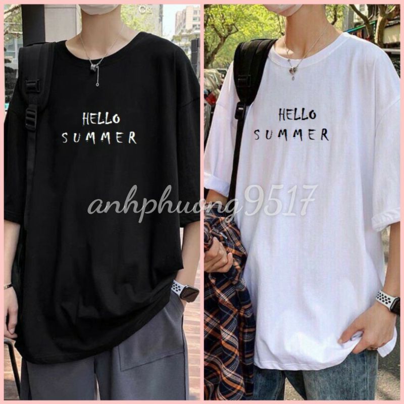 Áo thun HELLO SUMMER❤áo phông nam nữ unisex form rộng freesiz❤ champion mặc nhóm ; đôi