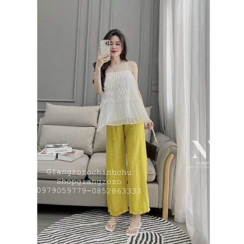 Quần ống rộng lỡ vải đũi tơ vô cùng thoánh mát cạp chun lưng cao có nhiều màu y hình