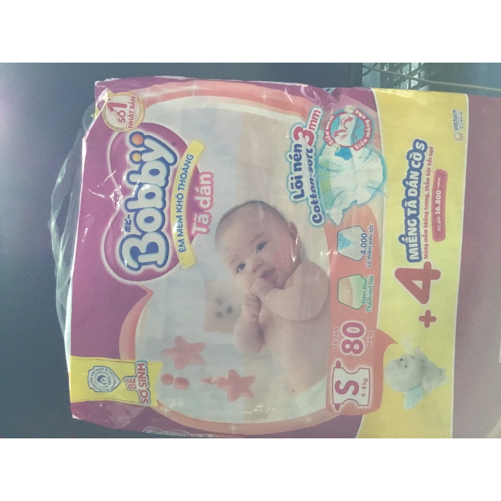Tã dán Bobby S80 Tặng kèm 4 miếng Tã dán size S Mẫu mới - Date luôn mới