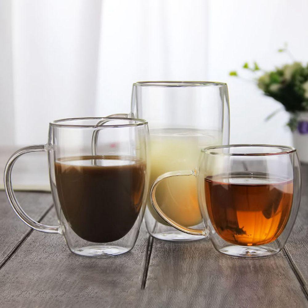 Cốc Thủy Tinh Cách Nhiệt Hai Lớp Có Tay Cầm Dành Cho Pha Cappuccino Latte / Nước Ép / Sữa / Cà Phê Espresso