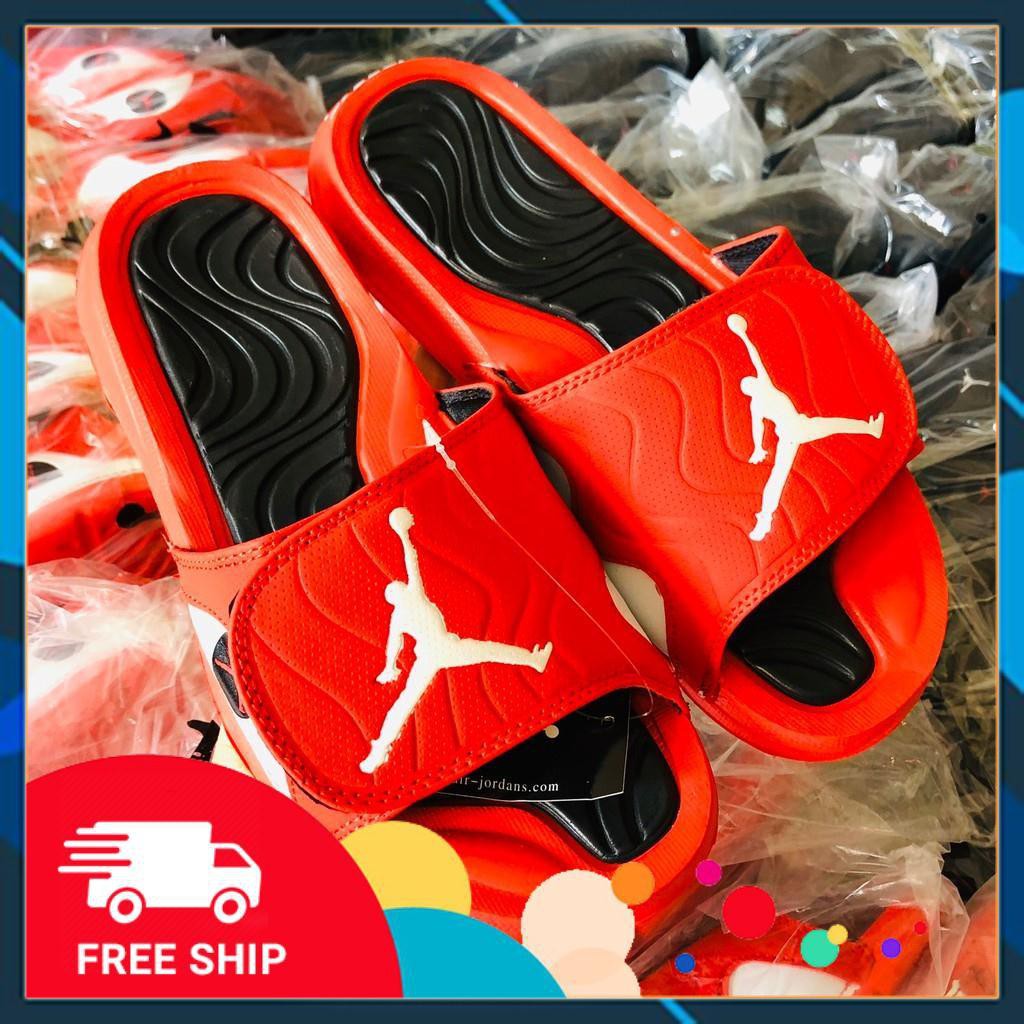 Dép jordan ❤️FREESHIP + HỘP❤️ quai ngang bóng rổ nam nữ JD4 đỏ đen4, có tag mac đầy đủ