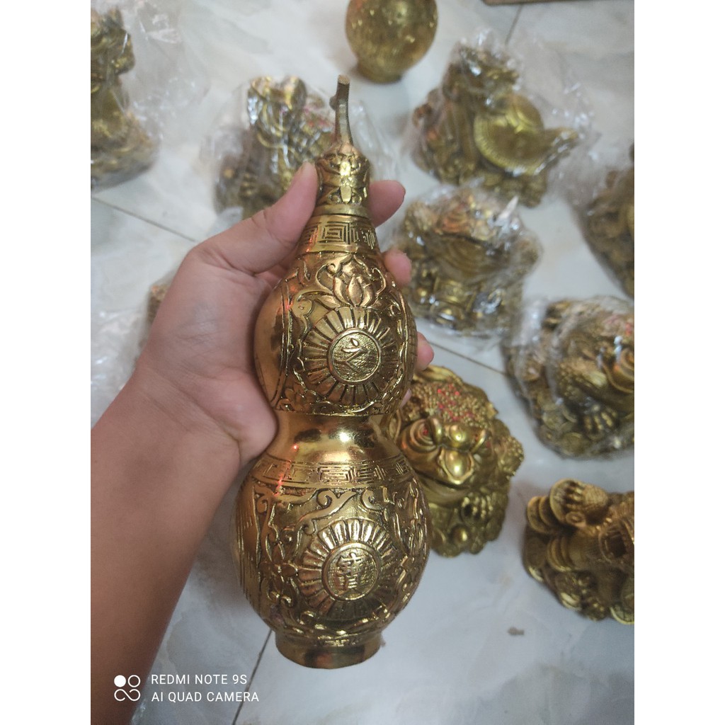 Hồ Lô Bát Quái đồng vàng  loại to 19cm