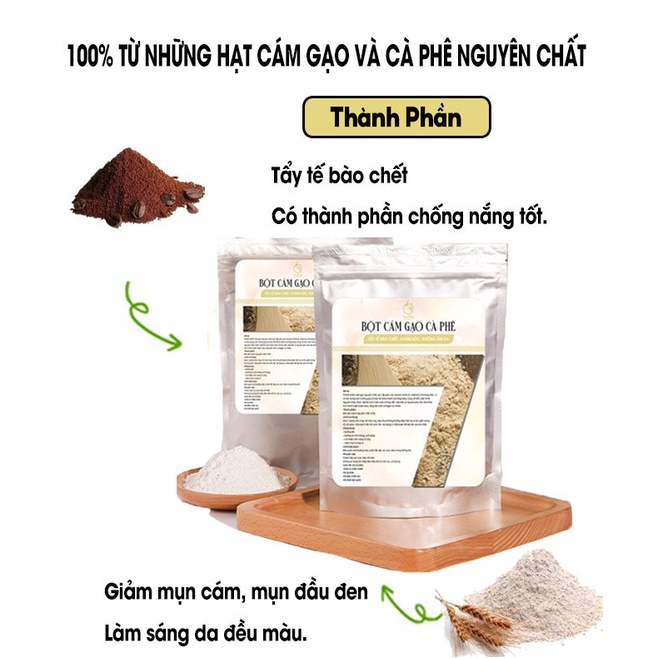 Bột Đắp Mặt Cám Gạo Cà Phê Hữu Cơ Nguyên Chất 140G 100% Organic, Ngăn Ngừa Lão Hóa, Dưỡng Da Mặt