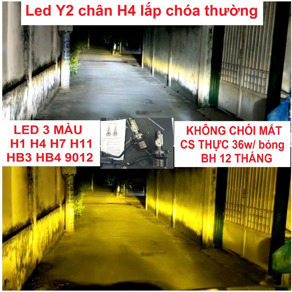 Cặp bóng đèn Led Y2 - 3 màu - chân H1, H4, H7, H11, 9005/HB3, 9006/HB4, 9012 - chip Led Cree siêu sáng (BH 12 tháng)