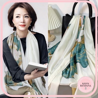 Khăn choàng cổ lụa in hình lá sen thanh lịch size 90x180cm