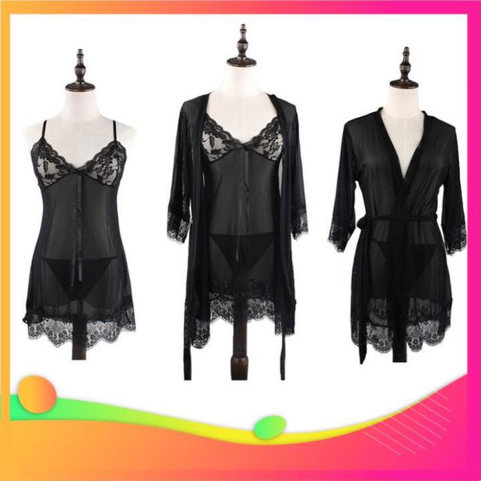 [ COSPLAY SEXY KATA - HÀNG CAO CẤP ] Sét Váy Ngủ + Áo Choàng Ren Cao Cấp (Kèm Quần Chíp) MS3010 | BigBuy360 - bigbuy360.vn