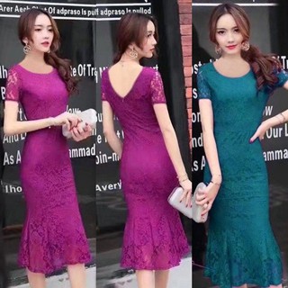 ĐẦM REN ĐUÔI CÁ TAY NGẮN CANDY LƯNG V SANG TRỌNG CÓ SIZE LỚN