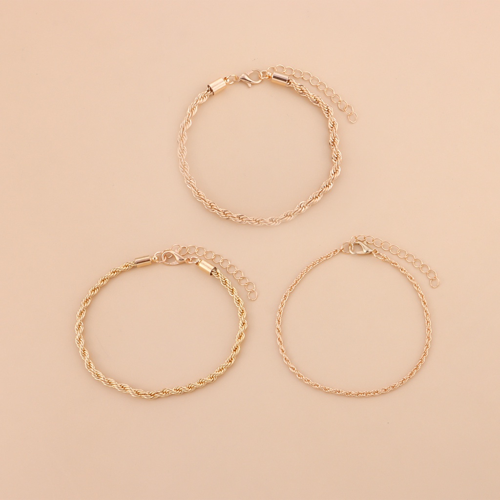 (0297) Bộ Set 3 Vòng Đeo Tay Dây Xoắn Thời Trang Phong Cách Năng Động Âu Mỹ