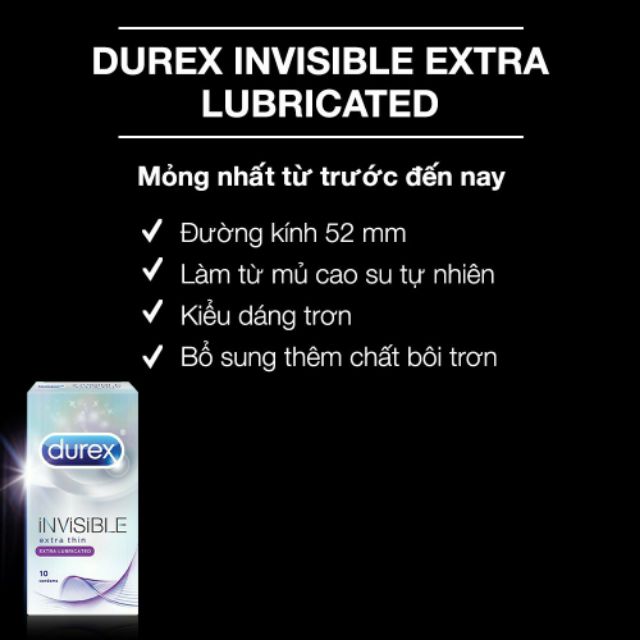 Bao Cao Su Durex Invisible  Lubricar siêu mỏng nhiểu chất bôi trơn hộp 10 cái