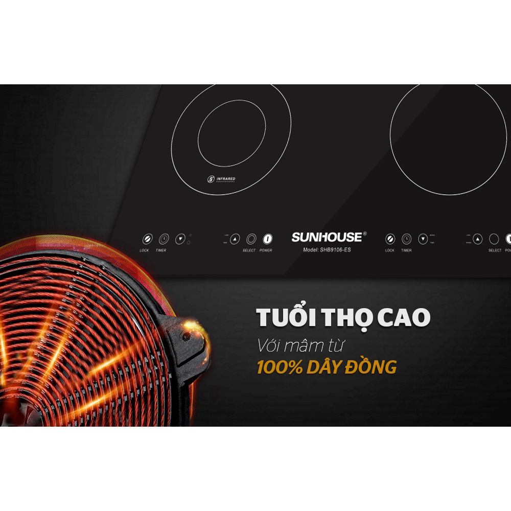 Bếp đôi điện từ hồng ngoại Sunhouse SHB9106-ES, Bảo hành 3 năm tại nhà