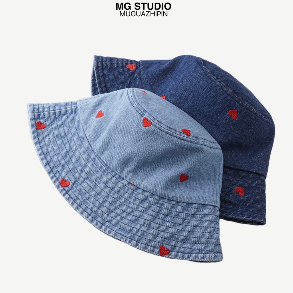 Mũ Tai Bèo MG STUDIO Chất Liệu Denim Họa Tiết Trái Tim 2 Màu Tùy Chọn Thời Trang