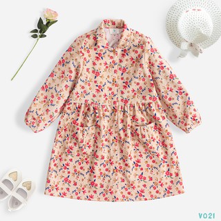 [Hàng VNXK] Váy Dáng Xòe Vải Nhung Tăm Cổ Sơ Mi Thời Trang Gube Kids
