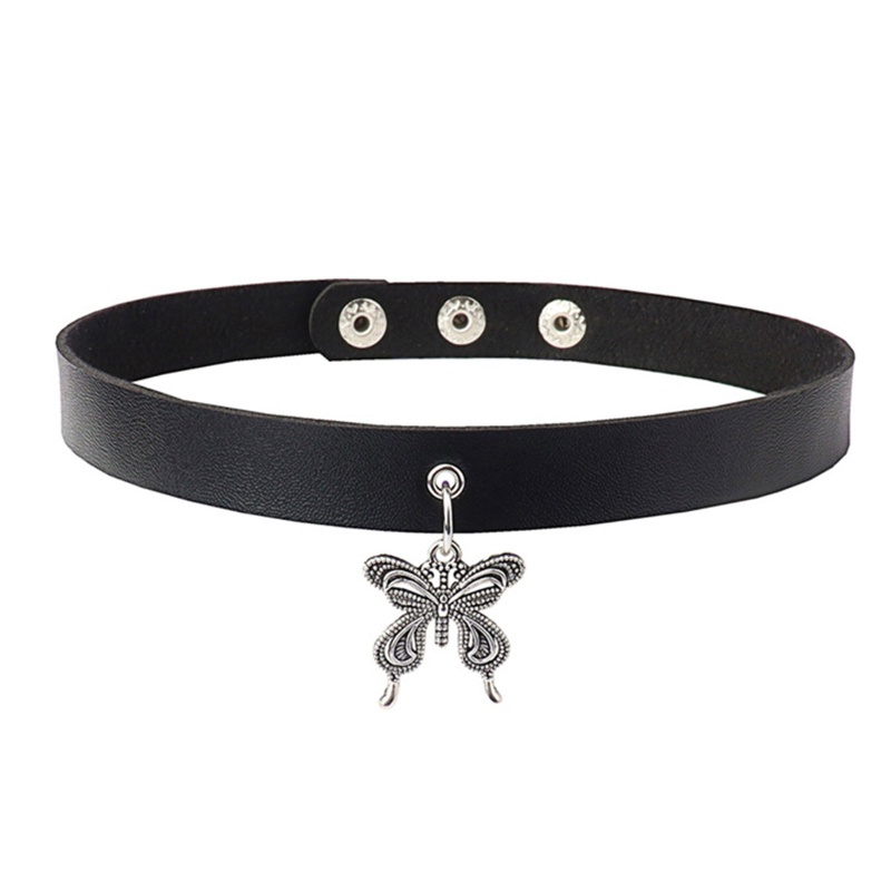 Vòng Cổ Choker Da PU Mềm Điều Chỉnh Được Mặt Hình Bướm Phong Cách Punk