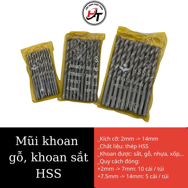 Mũi khoan gỗ và sắt thép HSS loại rẻ 2mm đến 10mm MKS-HSS-210