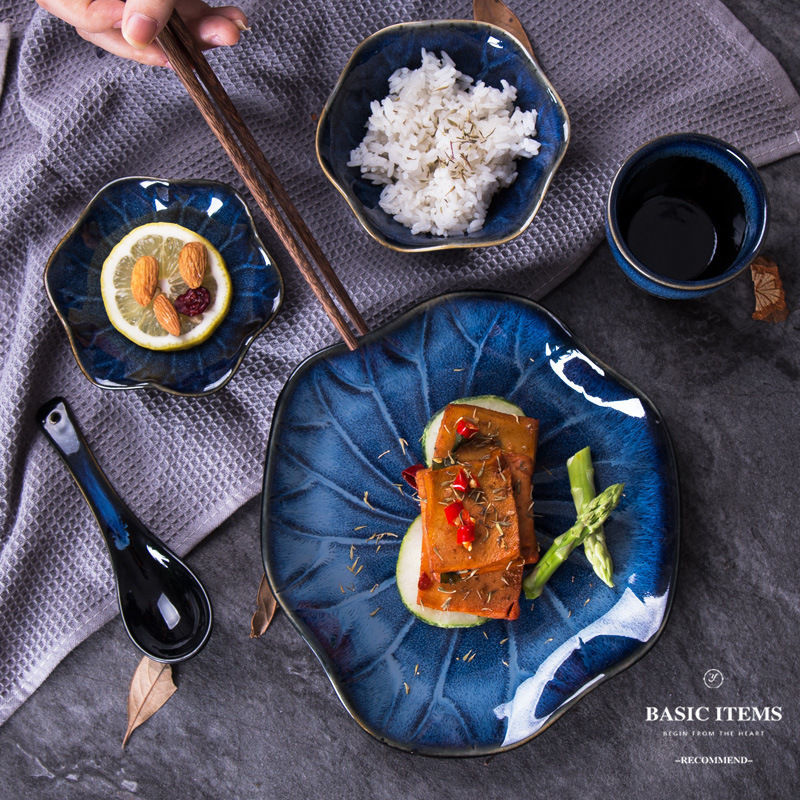 Bộ Đồ Ăn Nhật Bản Phù Hợp Với Cá Tính Lá Sen Tấm Hộ Gia Đình Món Ăn Gốm Sứ Hàng Ngày Ăn Phù Hợp Với Món Ăn Muỗng Ly
