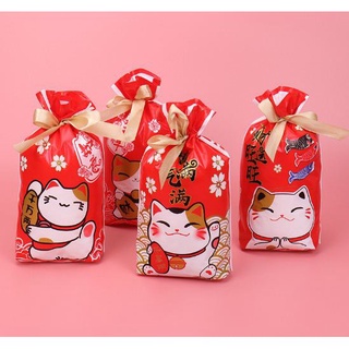 SET 10 TÚI MÈO THẦN TÀI DÂY RÚT ĐỰNG BÁNH KẸO