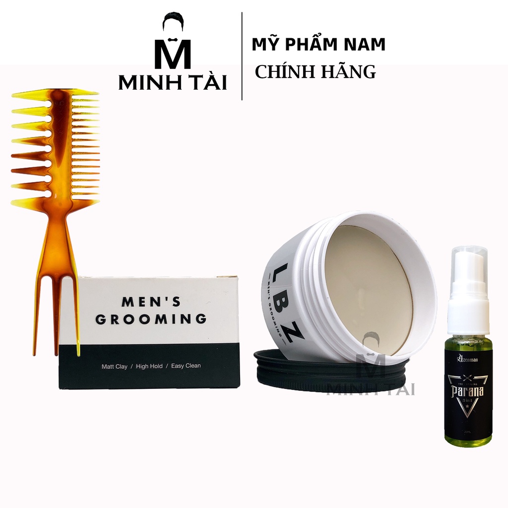Sáp Vuốt Tóc Nam LBZ Grooming Matt Clay - 90g + Xịt Tạo Phồng AZENMAN Parana 3 In 1 - 20ml + Lược Chải Tóc Texture