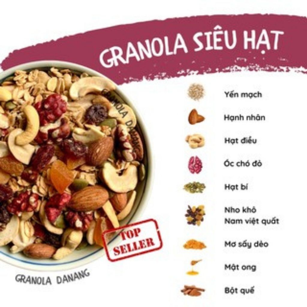 Granola siêu hạt dinh dưỡng mix  loại đặc biệt hộp 500g  các vị ăn kiêng eatclean