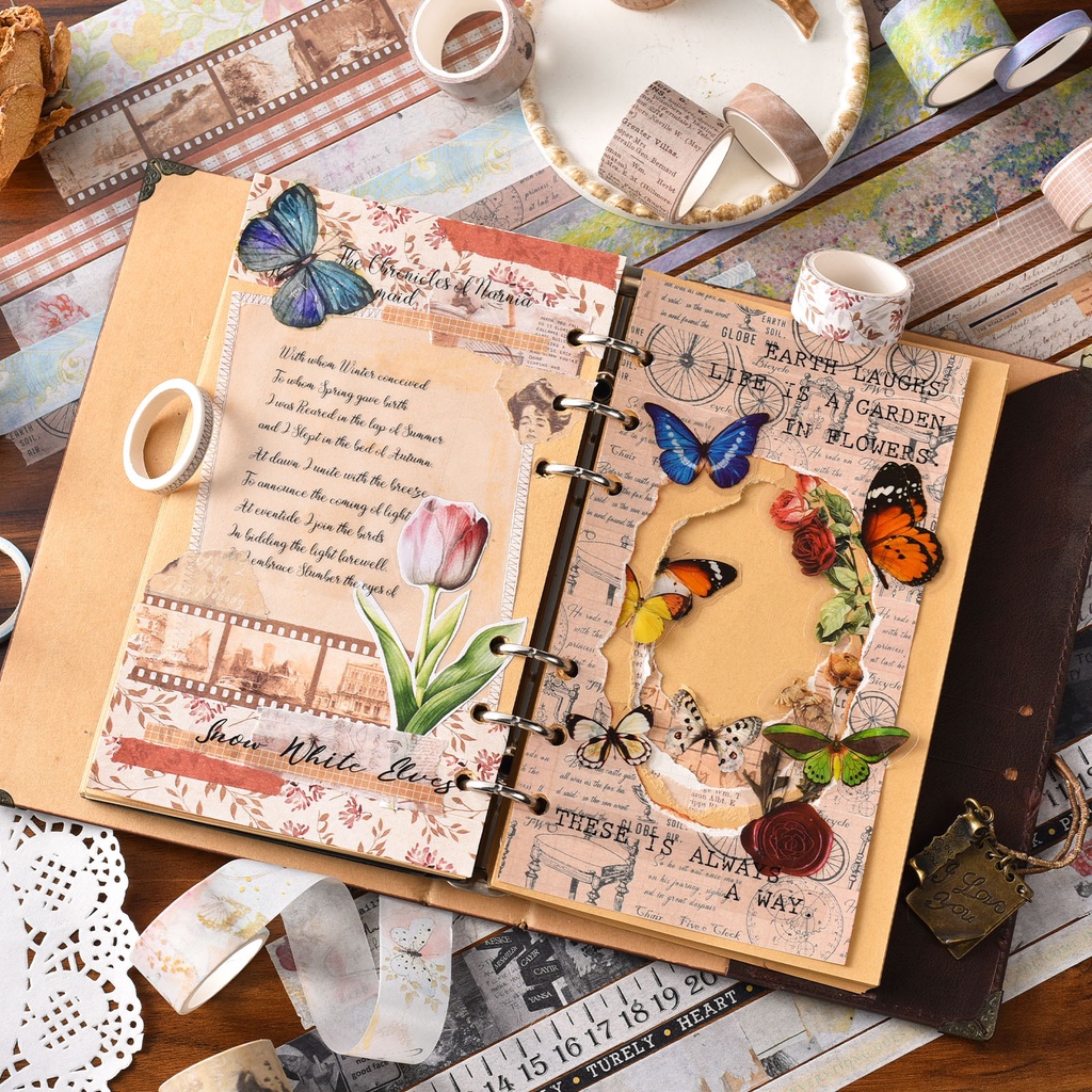 Set 20 Băng Dính washi 2m Phong Cách retro Trang Trí Sổ Tay