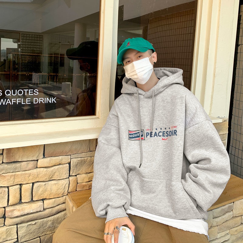 Áo Hoodie Vải Nhung Dáng Rộng In Họa Tiết Kiểu Hàn Quốc Cá Tính