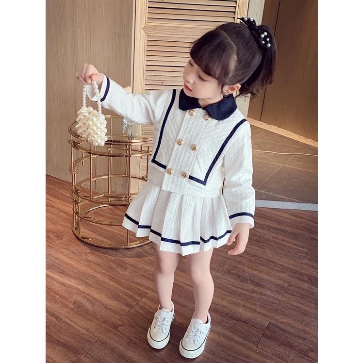 Set áo kèm cv trắng phối viền bé gái - BM_BABYSHOP