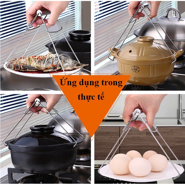 Kẹp gắp chén dĩa chống nóng bằng inox không gỉ tiện dụng, đồ kẹp bát đĩa nhà bếp chữ V, dụng cụ gắp đồ hấp, đồ nóng