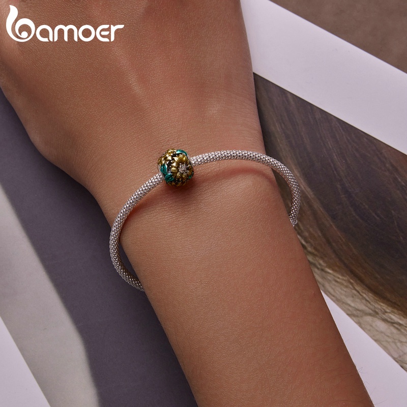 Hạt trang sức Bamoer bằng bạc 925 họa tiết hoa hướng dương