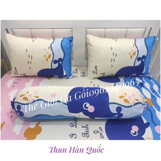 Bộ ga gối { 4 Món } Thun Lạnh Hàn Quốc  ( 1 ga bọc + 2 vỏ gối nằm + 1 vỏ gối ôm )