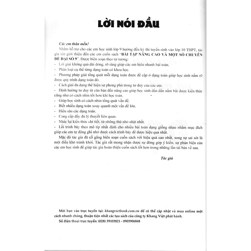 Sách - Bài Tập Nâng Cao Và Một Số Chuyên Đề Đại Số 9 - KV