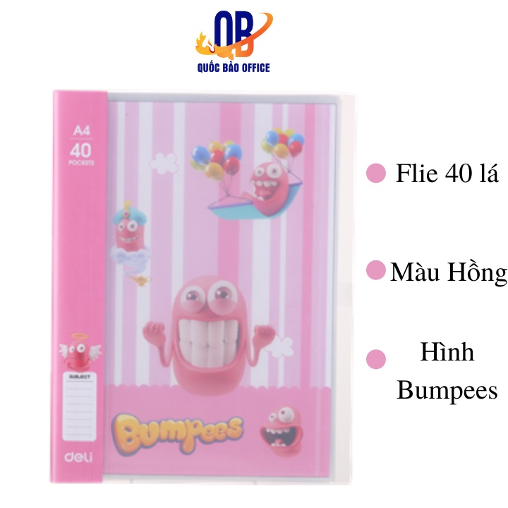 File lá Deli, bìa đựng tài liệu, giấy kiểm tra hình Bumpees 20 lá Z55002 – 40 lá Z55202 - 1 chiếc