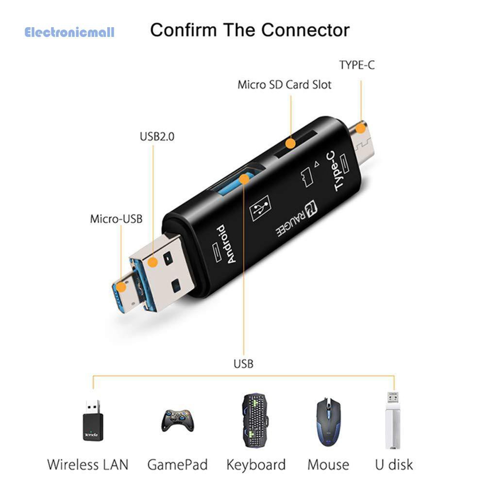 ElectronicMall01 5 in 1 Multifunction Portable Usb 3.0 Type C/USB /Micro USB/TF Card Reader OTG Card Reader Adapter