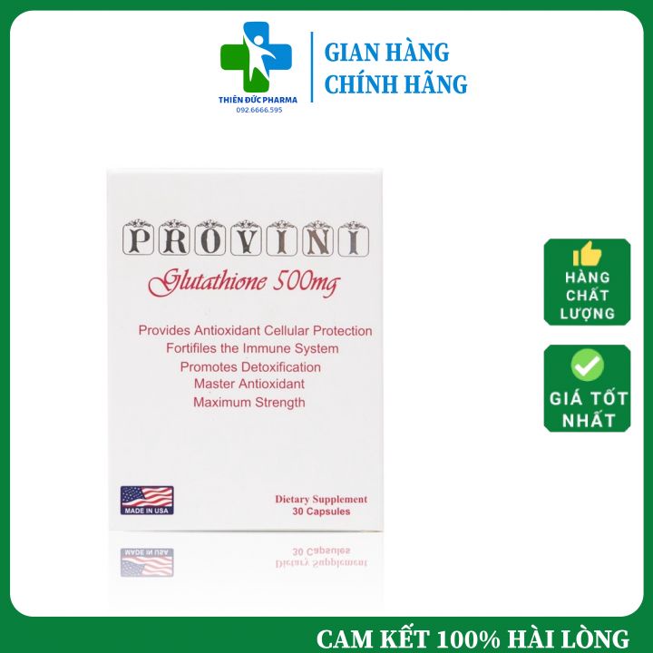 Viên Uống Provini Glutathione 500mg Giúp Chống Oxy Hoá, Giảm Nguy Cơ Lão Hoá Da, Làm Sáng Da, Giảm Sạm Nám Da