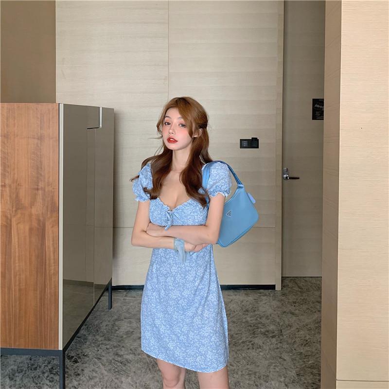 COZOK Đầm Hoa Cổ Vuông Tay Phồng Thời Trang Sành Điệu