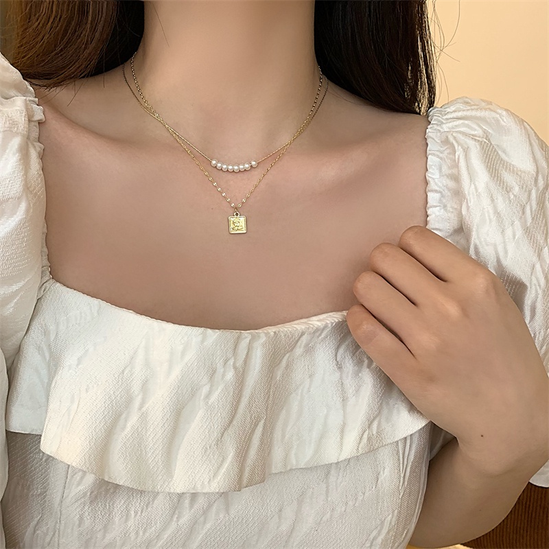 Dây Chuyền Hai Lớp Mặt Hoa Hồng Đính Ngọc Trai Thời Trang Dành Cho Nữ