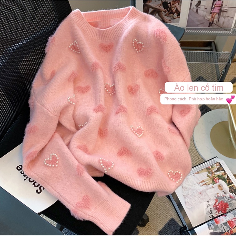 Áo sweater Dáng Rộng Dày Dặn Đính Ngọc Trai Thời Trang Thu Đông 2022 Cho Nữ