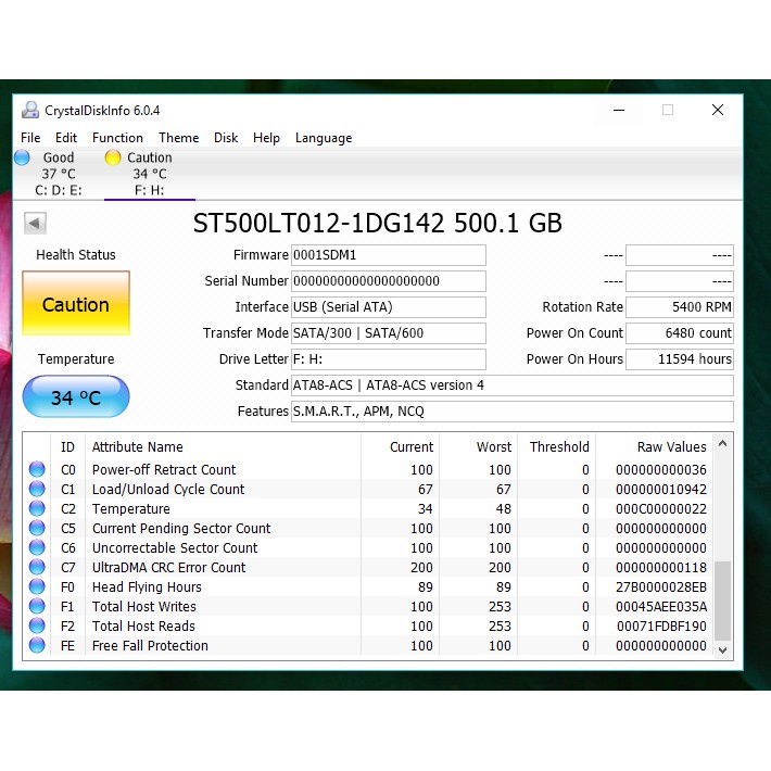 Ổ cứng laptop 500GB dùng cho laptop hoặc box di động báo caution