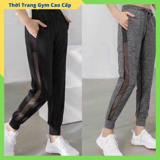 Quần jogger phối lưới hai màu, quần dài thể thao ống bo cực chất - oq028