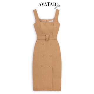 Váy đầm thiết kế nữ bút chì dáng ôm body kèm belt , 2 dây bản to mảnh - AVATAR SHOP
